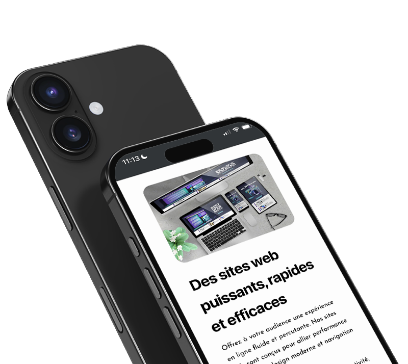 Maquette de téléphone affichant un site web responsive moderne conçu par une agence digitale